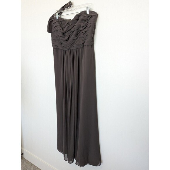 MONIQUE LHULLIER Dress Womens Size 10 Slate Gray Halter Strapless Ruched Maxi - Picture 2 of 12